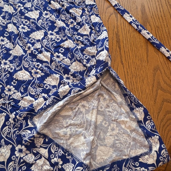 Boden Amy Jersey Midi Dress Double V Belted Blue White Size 6R VGUC Side Pockets - Picture 12 of 16